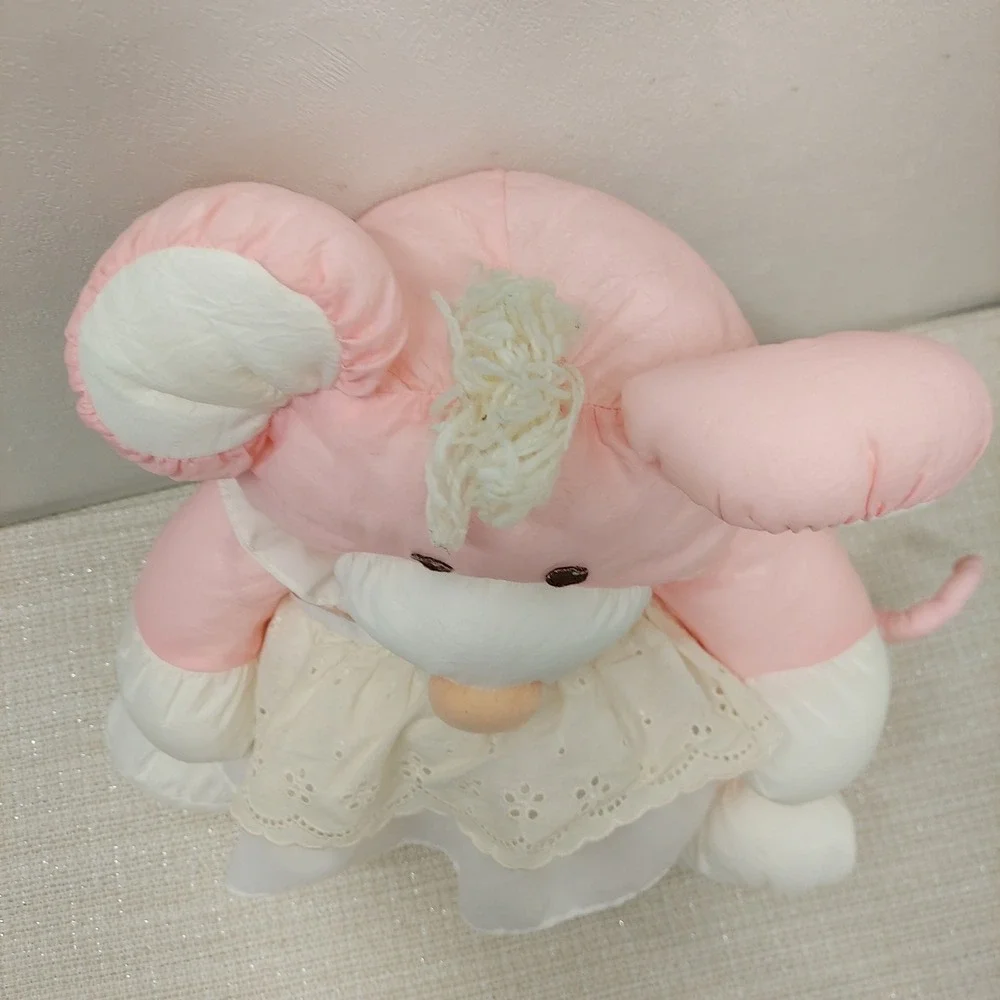 Vintage Fisher Price Puffalump Mouse Pink Nylon Plush Dress Eyelet Lace 1986